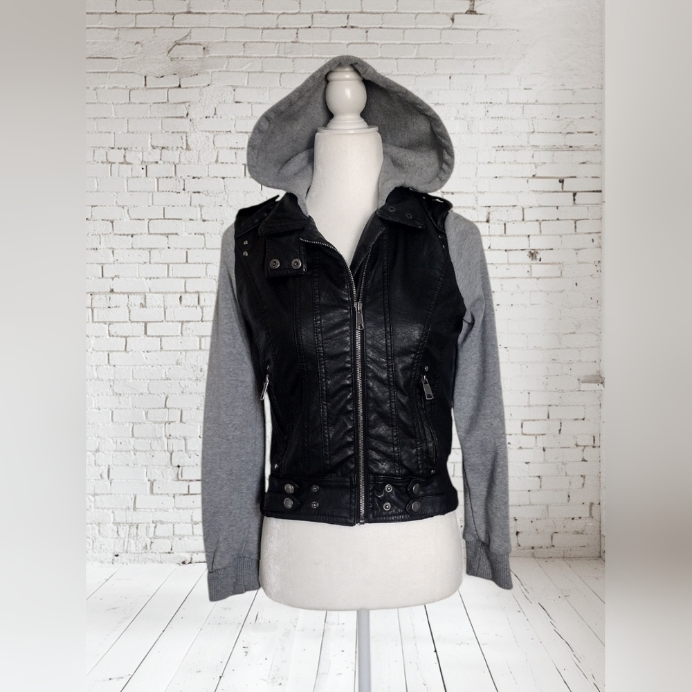 New Look Women's Black and Gray Hooded Jacket Size Small